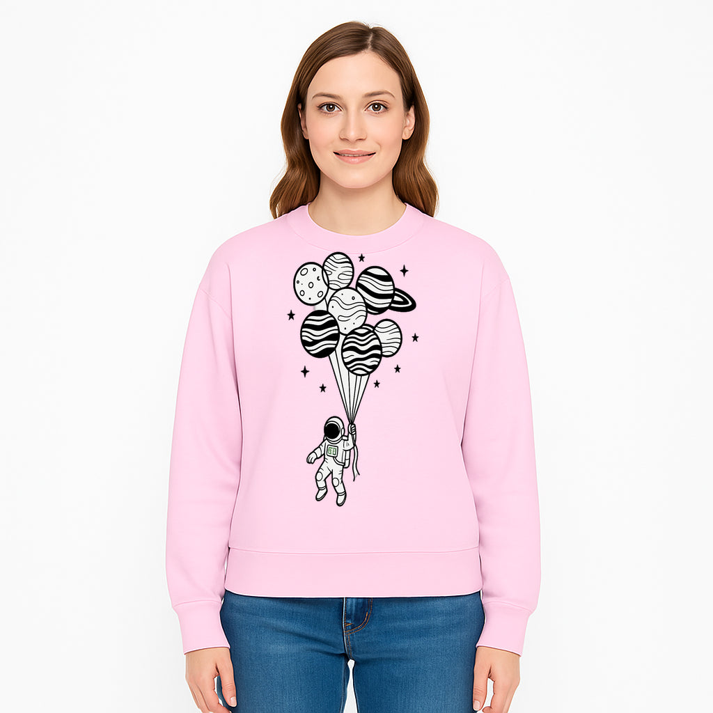 Astronaut with Planet Balloons Graphic Tee, Space Theme Shirt, Cosmic Adventure Apparel, Unisex Astronaut Design, Gift for Space Lovers - Sweatshirt 1758273100729.jpg