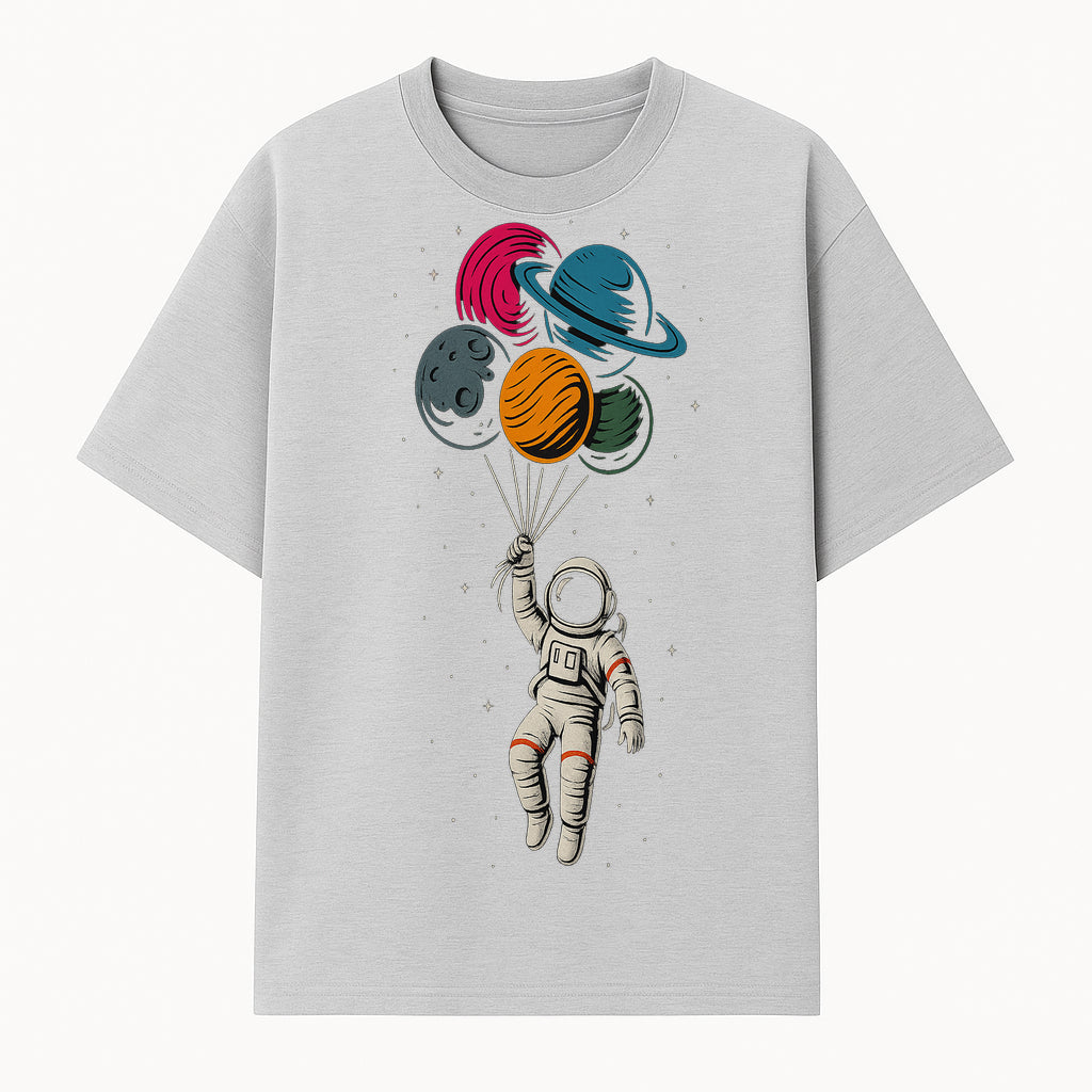 Astronaut with Planet Balloons T-Shirt | Space Themed Graphic Tee | Cute Outer Space Adventure Design for Kids & Adults - T-shirt 1758273100927.jpg