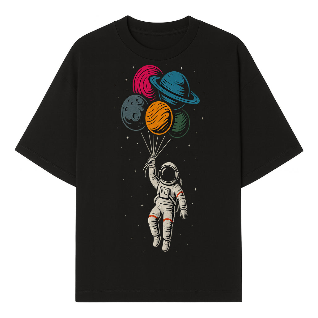 Astronaut with Planet Balloons T-Shirt | Space Themed Graphic Tee | Cute Outer Space Adventure Design for Kids & Adults - T-shirt 1758273101067.jpg