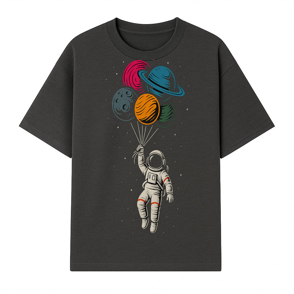 Astronaut with Planet Balloons T-Shirt | Space Themed Graphic Tee | Cute Outer Space Adventure Design for Kids & Adults - T-shirt 1758273101218.jpg
