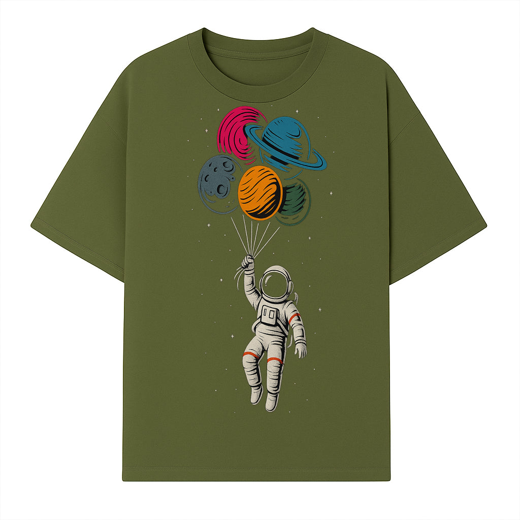 Astronaut with Planet Balloons T-Shirt | Space Themed Graphic Tee | Cute Outer Space Adventure Design for Kids & Adults - T-shirt 1758273101388.jpg
