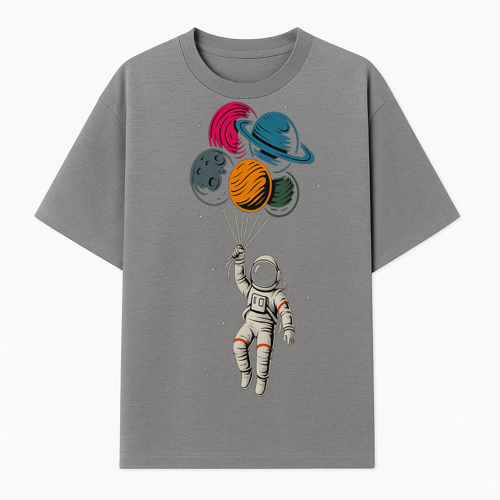 Astronaut with Planet Balloons T-Shirt | Space Themed Graphic Tee | Cute Outer Space Adventure Design for Kids & Adults - T-shirt 1758273101528.jpg