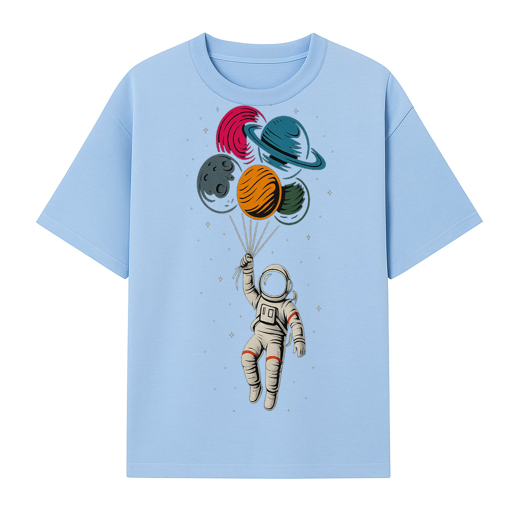 Astronaut with Planet Balloons T-Shirt | Space Themed Graphic Tee | Cute Outer Space Adventure Design for Kids & Adults - T-shirt 1758273101686.jpg