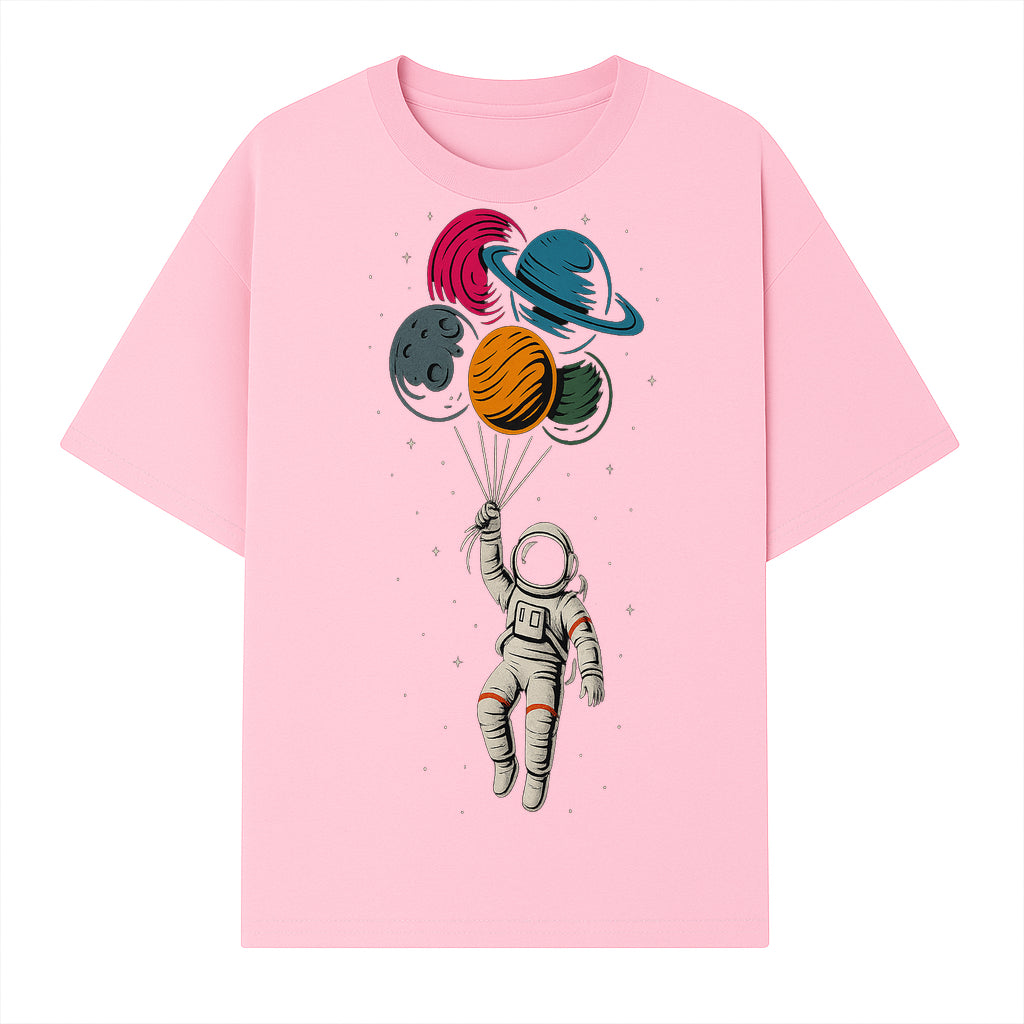 Astronaut with Planet Balloons T-Shirt | Space Themed Graphic Tee | Cute Outer Space Adventure Design for Kids & Adults - T-shirt 1758273101821.jpg