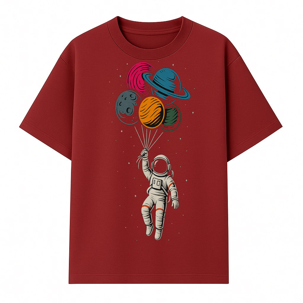 Astronaut with Planet Balloons T-Shirt | Space Themed Graphic Tee | Cute Outer Space Adventure Design for Kids & Adults - T-shirt 1758273101958.jpg