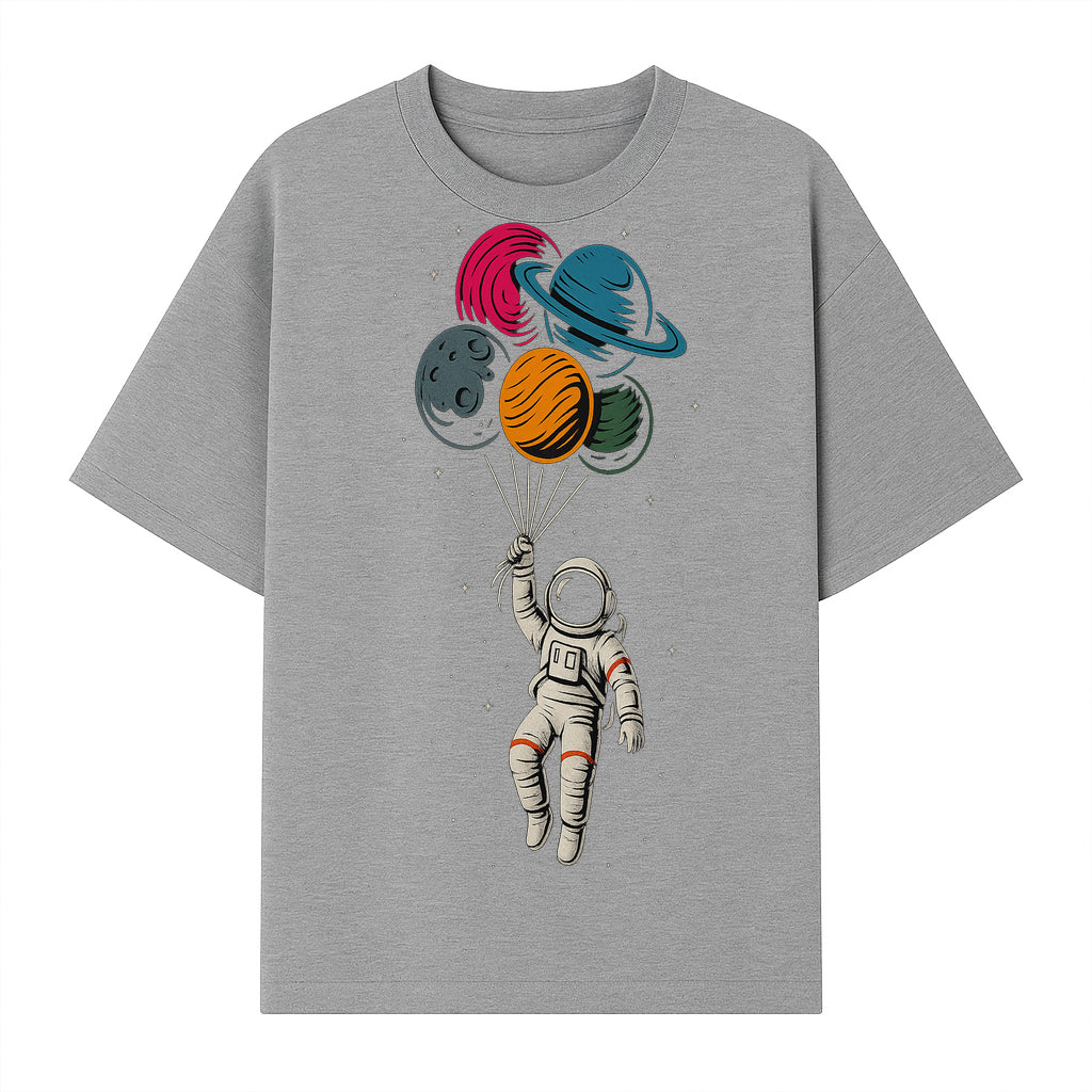 Astronaut with Planet Balloons T-Shirt | Space Themed Graphic Tee | Cute Outer Space Adventure Design for Kids & Adults - T-shirt 1758273102390.jpg