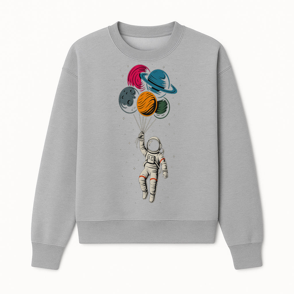 Astronaut with Planet Balloons T-Shirt | Space Themed Graphic Tee | Cute Outer Space Adventure Design for Kids & Adults - Sweatshirt 1758273103961.jpg