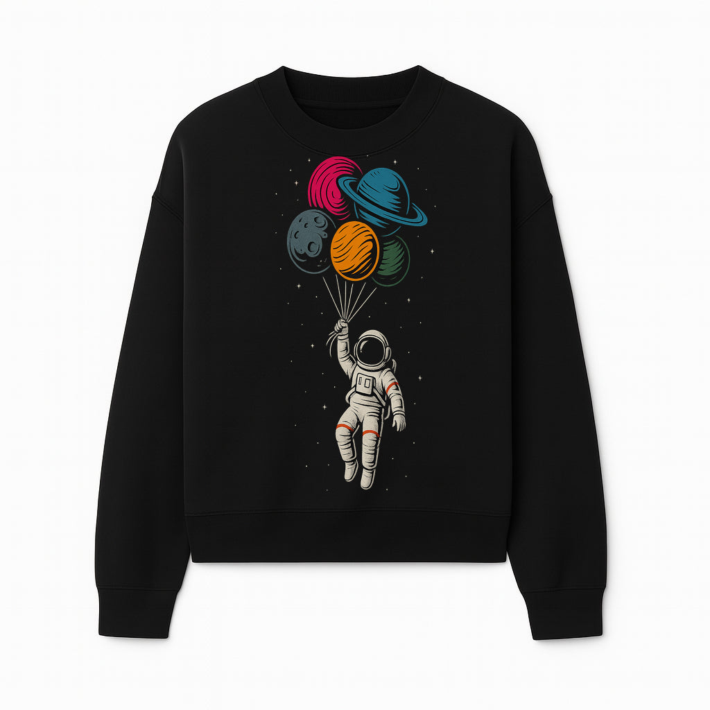 Astronaut with Planet Balloons T-Shirt | Space Themed Graphic Tee | Cute Outer Space Adventure Design for Kids & Adults - Sweatshirt 1758273104111.jpg