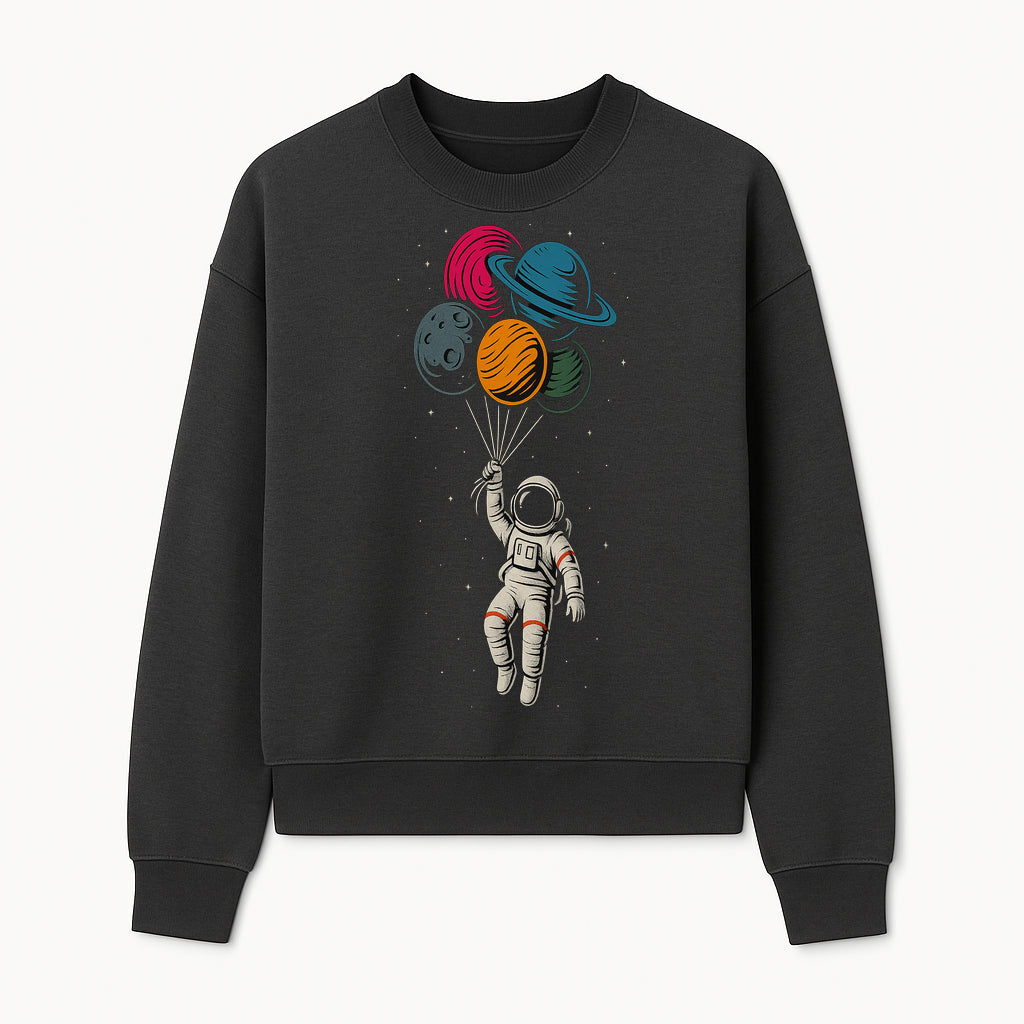 Astronaut with Planet Balloons T-Shirt | Space Themed Graphic Tee | Cute Outer Space Adventure Design for Kids & Adults - Sweatshirt 1758273104259.jpg