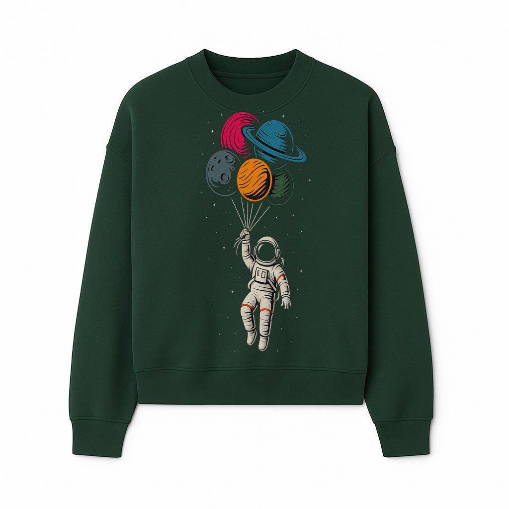 Astronaut with Planet Balloons T-Shirt | Space Themed Graphic Tee | Cute Outer Space Adventure Design for Kids & Adults - Sweatshirt 1758273104381.jpg