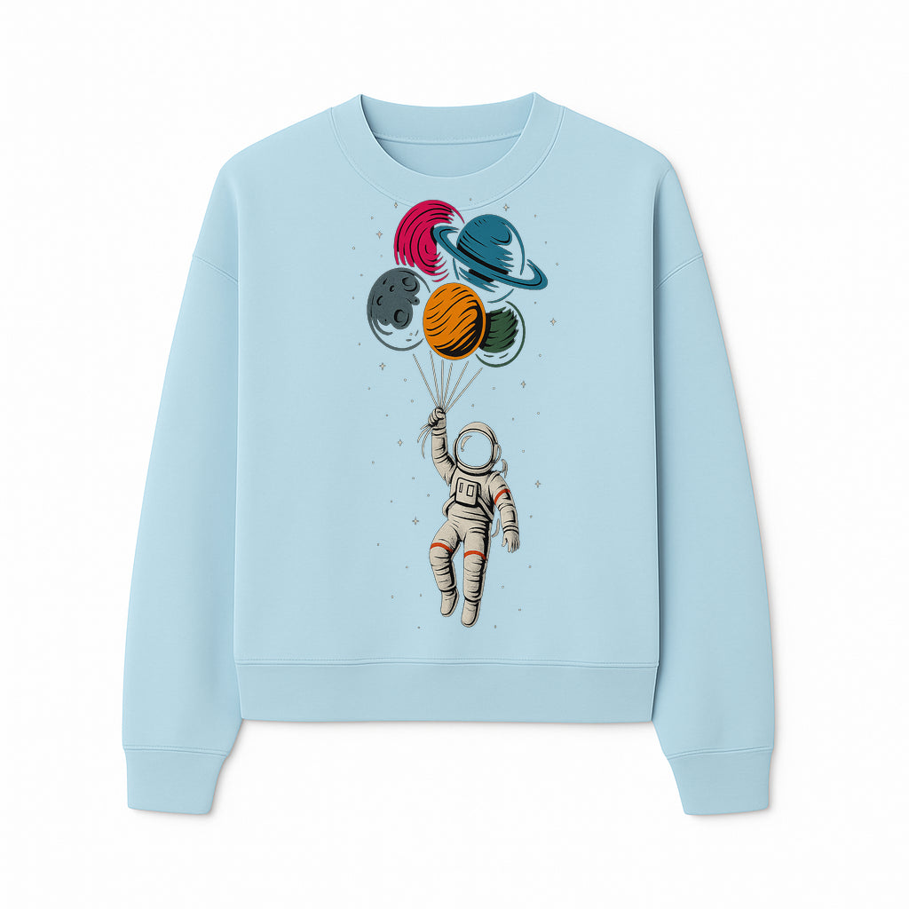Astronaut with Planet Balloons T-Shirt | Space Themed Graphic Tee | Cute Outer Space Adventure Design for Kids & Adults - Sweatshirt 1758273104716.jpg