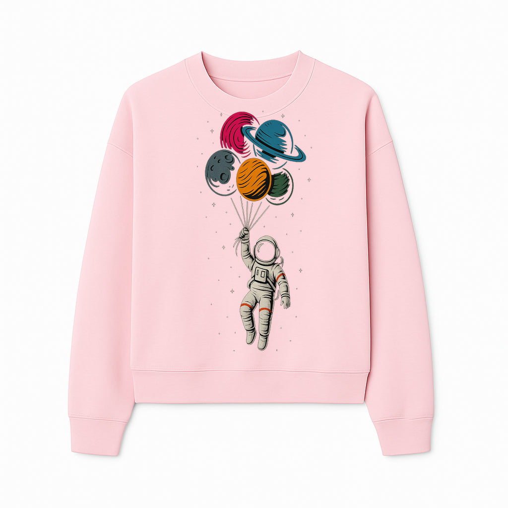 Astronaut with Planet Balloons T-Shirt | Space Themed Graphic Tee | Cute Outer Space Adventure Design for Kids & Adults - Sweatshirt 1758273104869.jpg