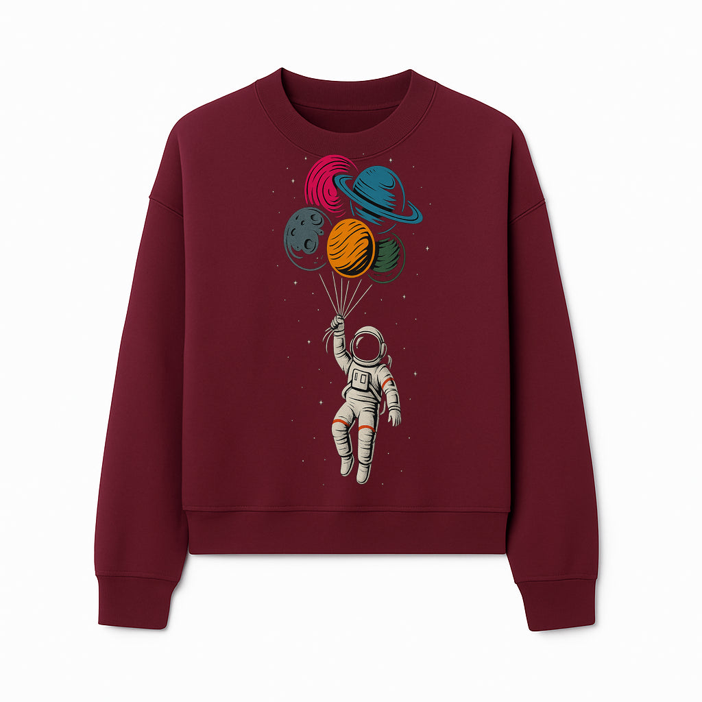 Astronaut with Planet Balloons T-Shirt | Space Themed Graphic Tee | Cute Outer Space Adventure Design for Kids & Adults - Sweatshirt 1758273105014.jpg