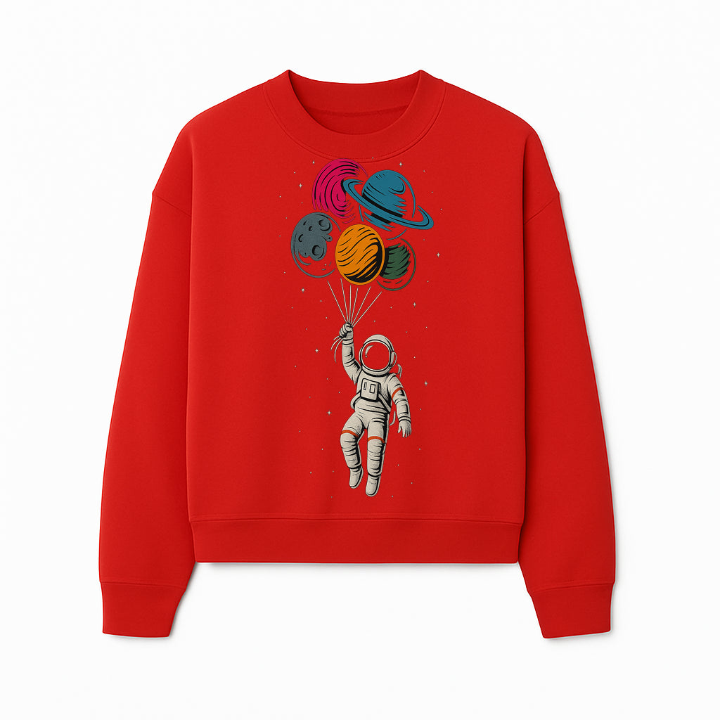 Astronaut with Planet Balloons T-Shirt | Space Themed Graphic Tee | Cute Outer Space Adventure Design for Kids & Adults - Sweatshirt 1758273105285.jpg