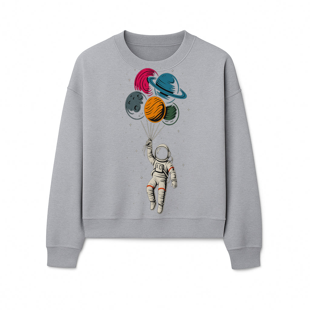Astronaut with Planet Balloons T-Shirt | Space Themed Graphic Tee | Cute Outer Space Adventure Design for Kids & Adults - Sweatshirt 1758273105439.jpg