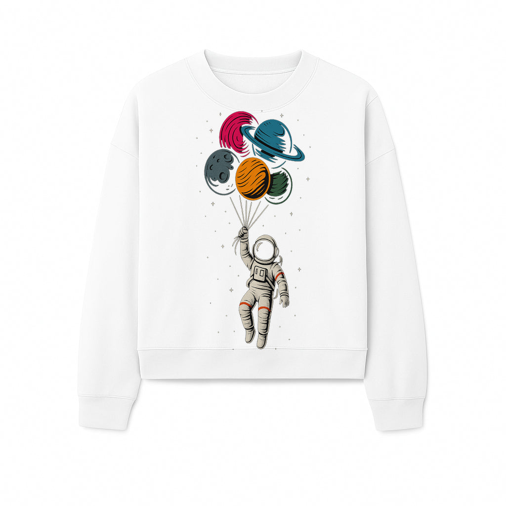 Astronaut with Planet Balloons T-Shirt | Space Themed Graphic Tee | Cute Outer Space Adventure Design for Kids & Adults - Sweatshirt 1758273105585.jpg