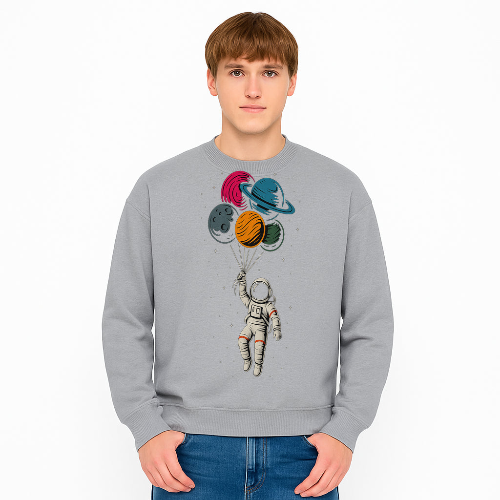 Astronaut with Planet Balloons T-Shirt | Space Themed Graphic Tee | Cute Outer Space Adventure Design for Kids & Adults - Sweatshirt 1758273106735.jpg