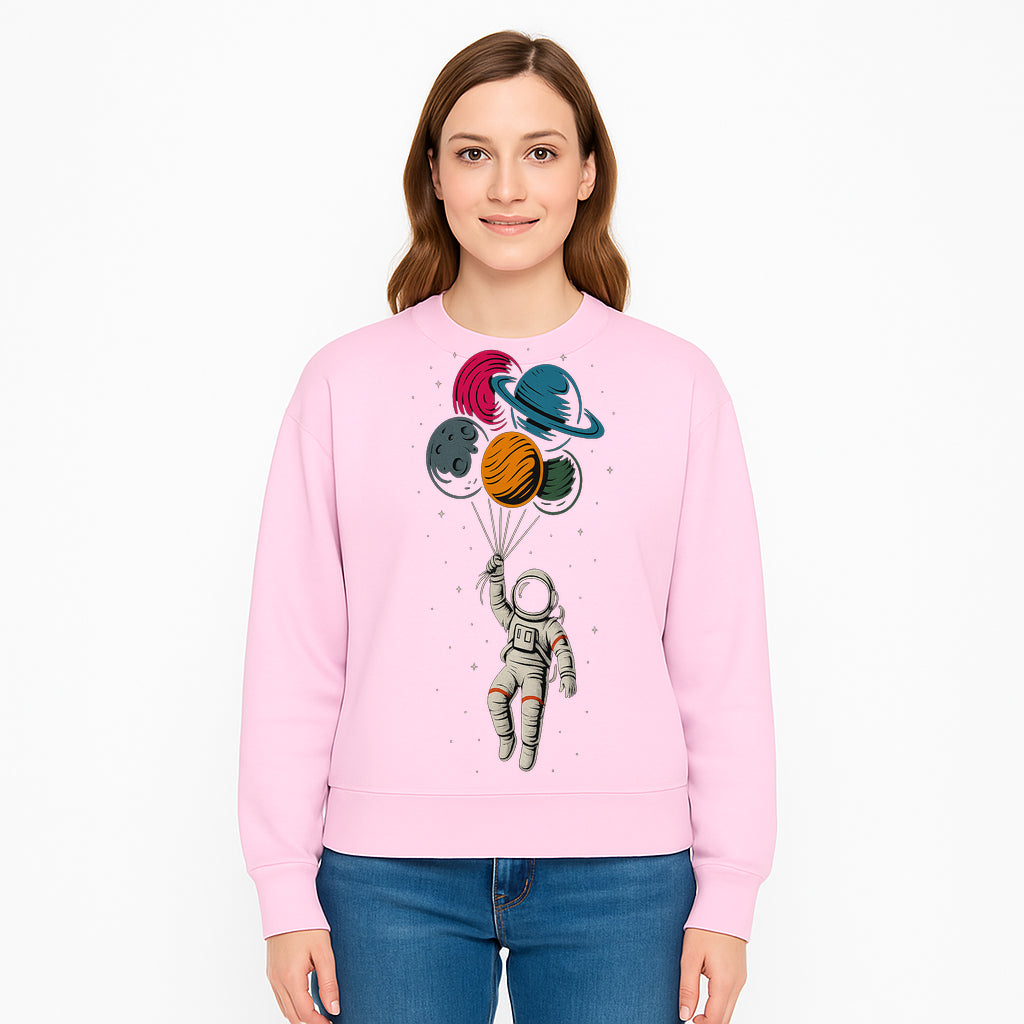 Astronaut with Planet Balloons T-Shirt | Space Themed Graphic Tee | Cute Outer Space Adventure Design for Kids & Adults - Sweatshirt 1758273106882.jpg