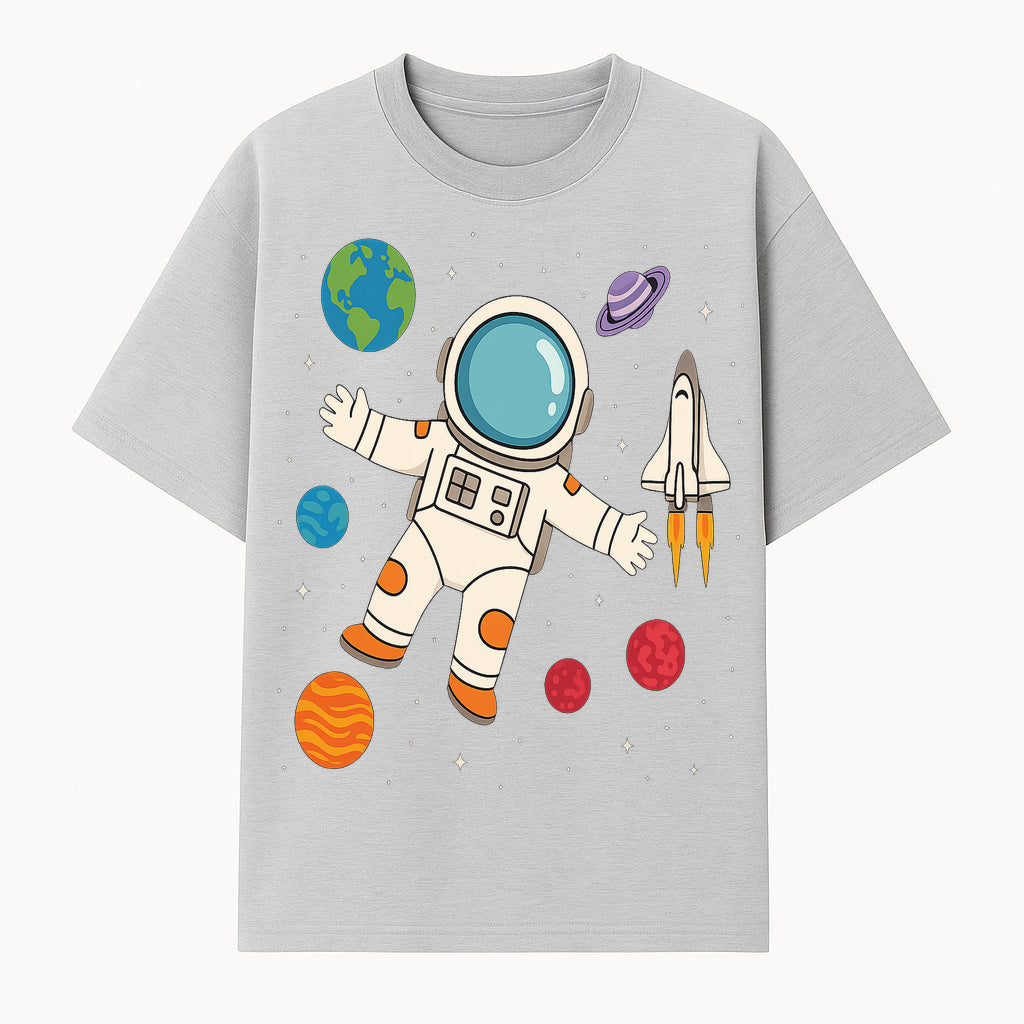 Astronaut Space Adventure Art Print | Planets & Rocket Ship Illustration | Fun Kids Room Decor | Outer Space Wall Art - T-shirt 1758273113633.jpg