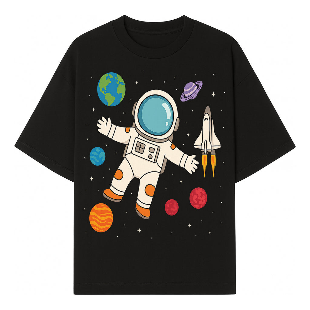 Astronaut Space Adventure Art Print | Planets & Rocket Ship Illustration | Fun Kids Room Decor | Outer Space Wall Art - T-shirt 1758273113783.jpg