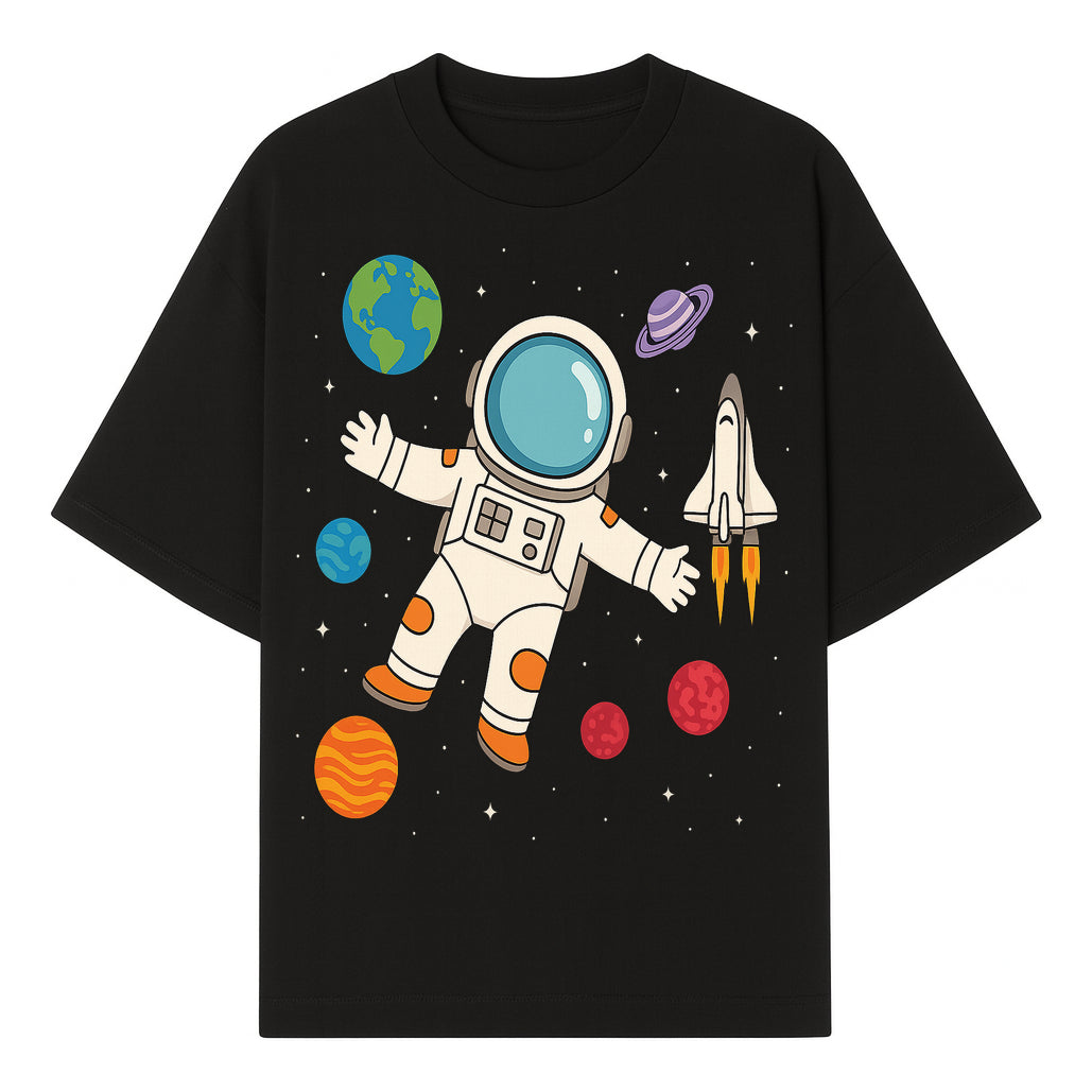 Astronaut Space Adventure Art Print | Planets & Rocket Ship Illustration | Fun Kids Room Decor | Outer Space Wall Art - T-shirt 1758273113783.jpg