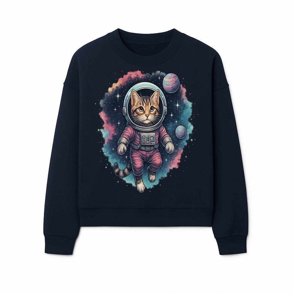 Astronaut Cat Illustration - Cute Space Kitten Art Print, Galactic Decor, Cosmic Cat Artwork for Animal Lovers and Space Enthusiasts - Sweatshirt 1758273113794.jpg