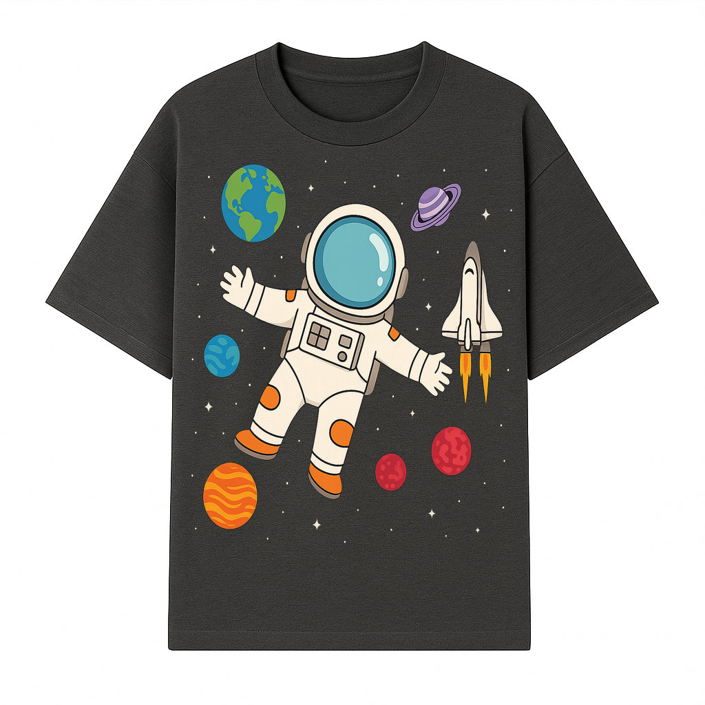 Astronaut Space Adventure Art Print | Planets & Rocket Ship Illustration | Fun Kids Room Decor | Outer Space Wall Art - T-shirt 1758273113945.jpg