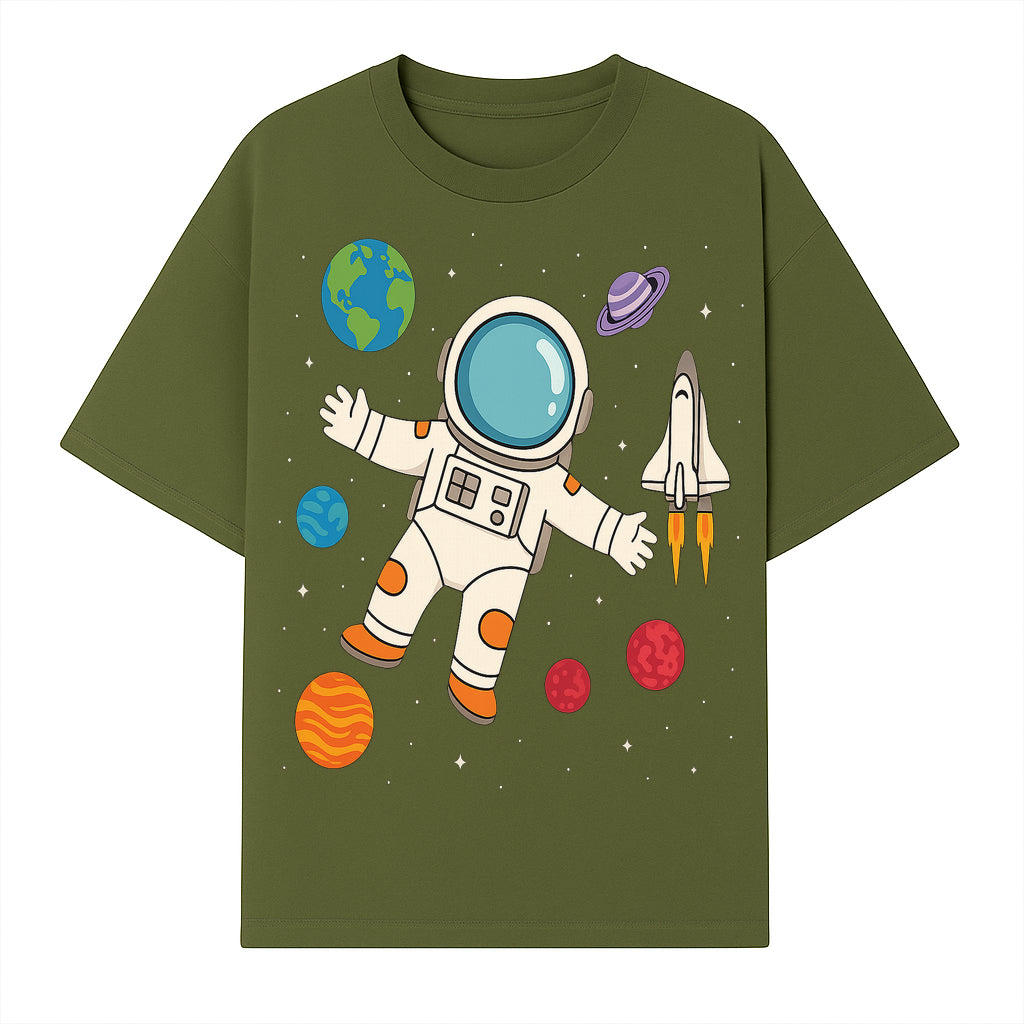 Astronaut Space Adventure Art Print | Planets & Rocket Ship Illustration | Fun Kids Room Decor | Outer Space Wall Art - T-shirt 1758273114094.jpg