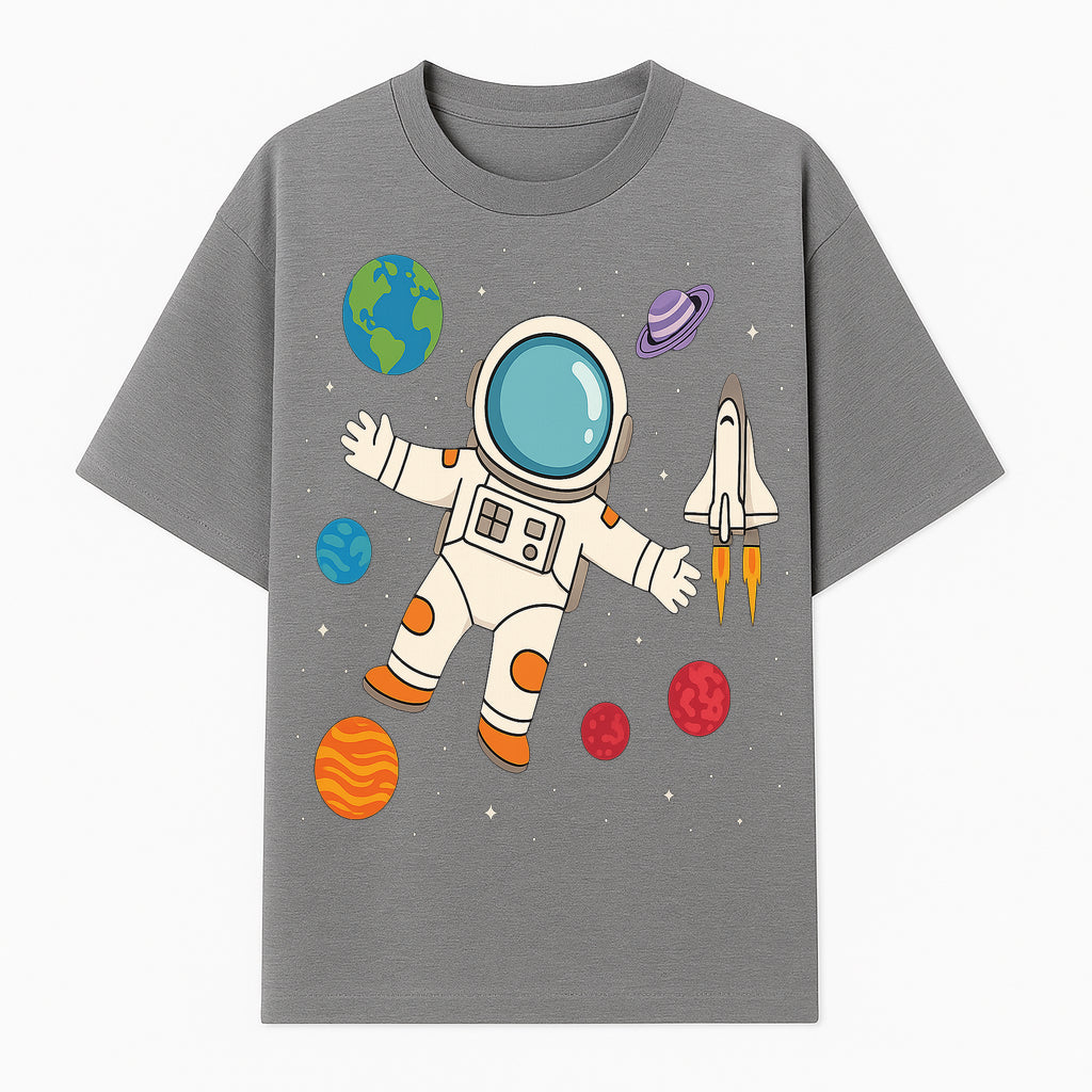 Astronaut Space Adventure Art Print | Planets & Rocket Ship Illustration | Fun Kids Room Decor | Outer Space Wall Art - T-shirt 1758273114226.jpg