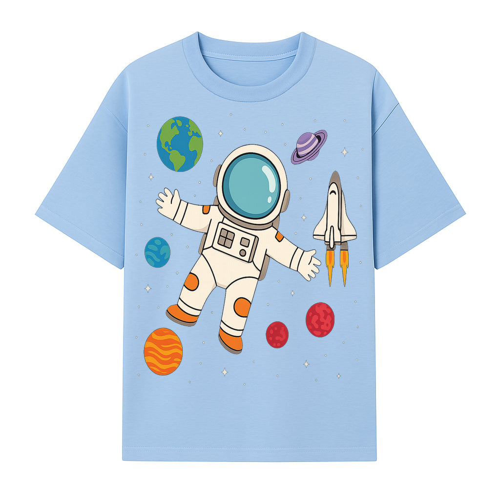 Astronaut Space Adventure Art Print | Planets & Rocket Ship Illustration | Fun Kids Room Decor | Outer Space Wall Art - T-shirt 1758273114375.jpg