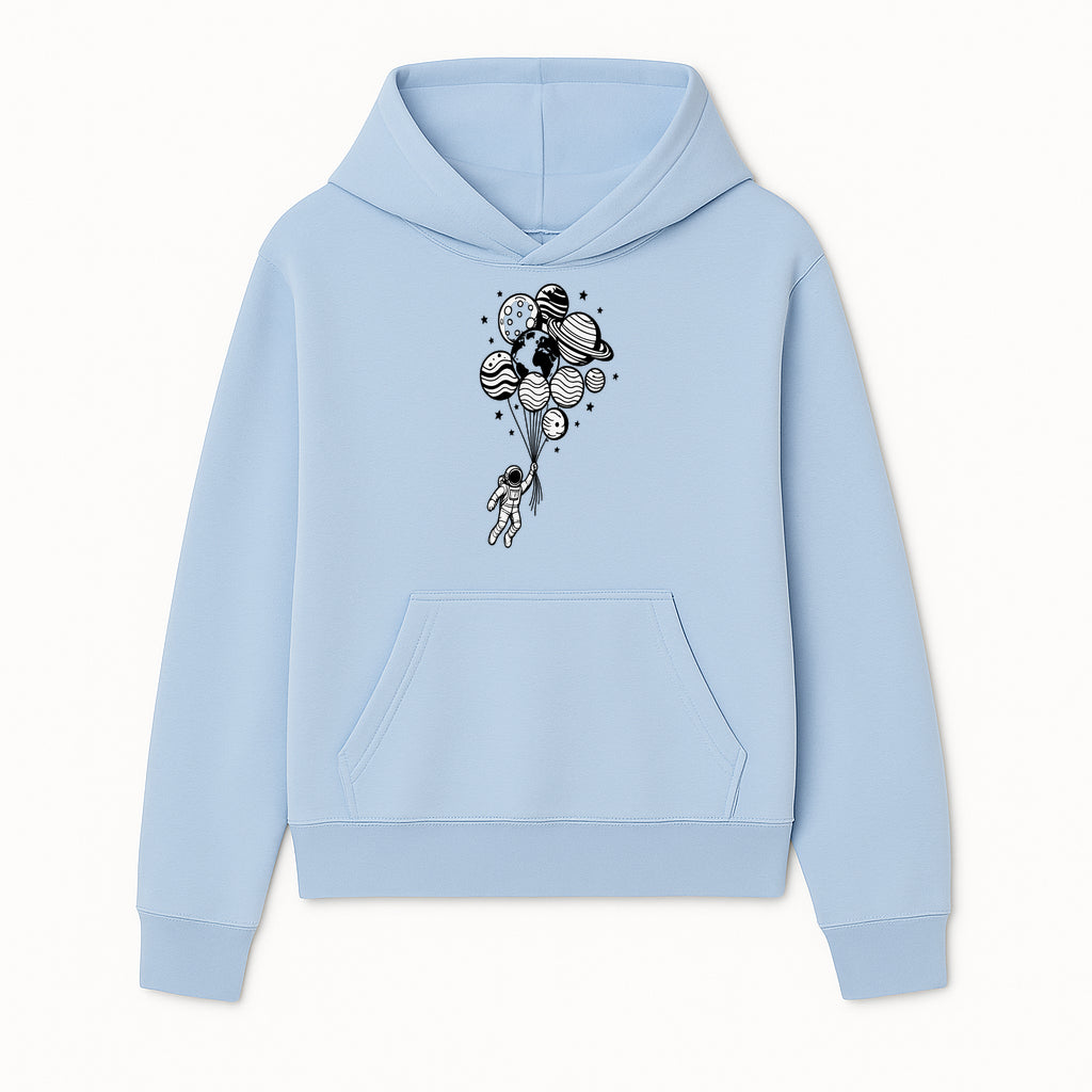 Astronaut Holding Planet Balloons Graphic T-Shirt | Space Adventure Design | Galaxy-Themed Apparel for Kids and Adults - Hoodie 1758273114394.jpg