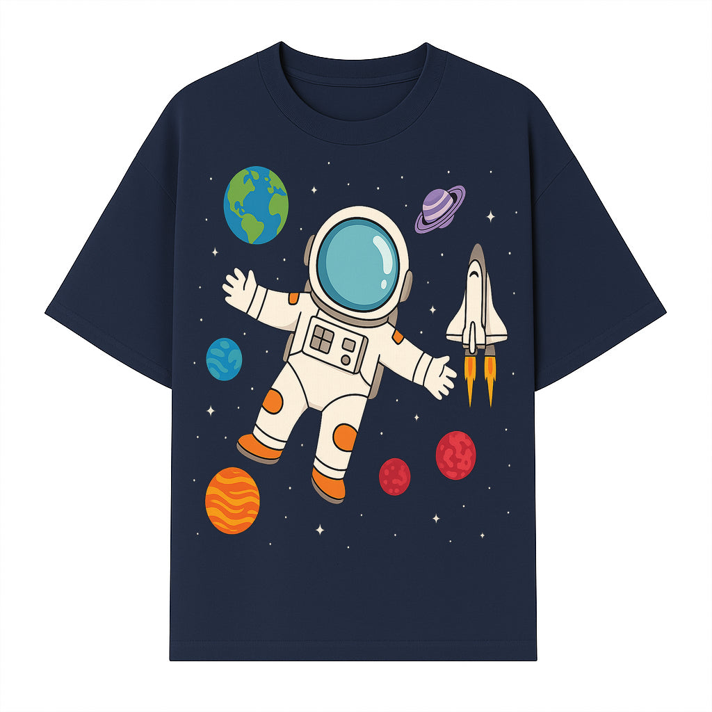 Astronaut Space Adventure Art Print | Planets & Rocket Ship Illustration | Fun Kids Room Decor | Outer Space Wall Art - T-shirt 1758273114853.jpg