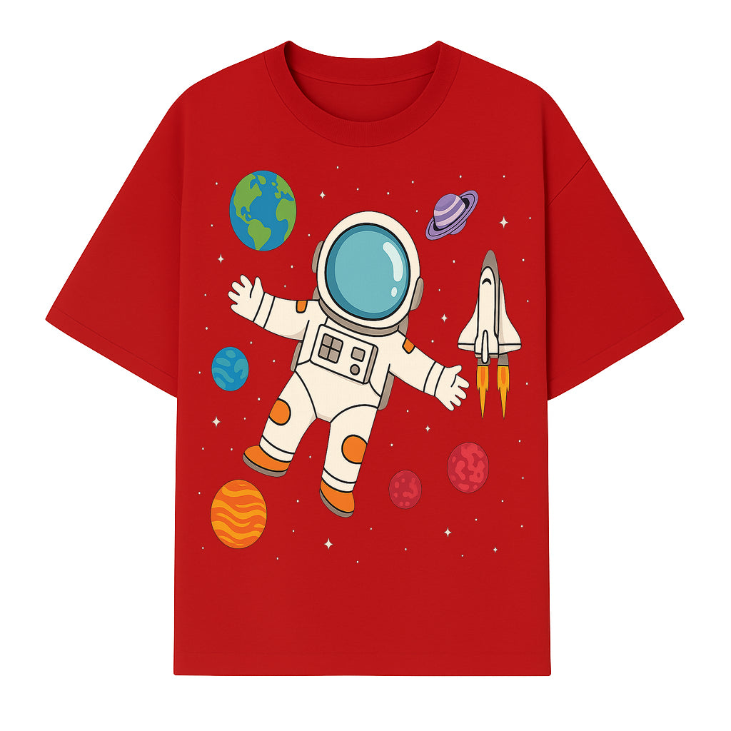 Astronaut Space Adventure Art Print | Planets & Rocket Ship Illustration | Fun Kids Room Decor | Outer Space Wall Art - T-shirt 1758273115022.jpg