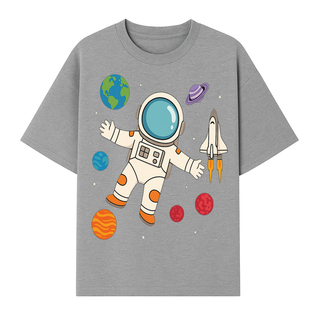 Astronaut Space Adventure Art Print | Planets & Rocket Ship Illustration | Fun Kids Room Decor | Outer Space Wall Art - T-shirt 1758273115162.jpg