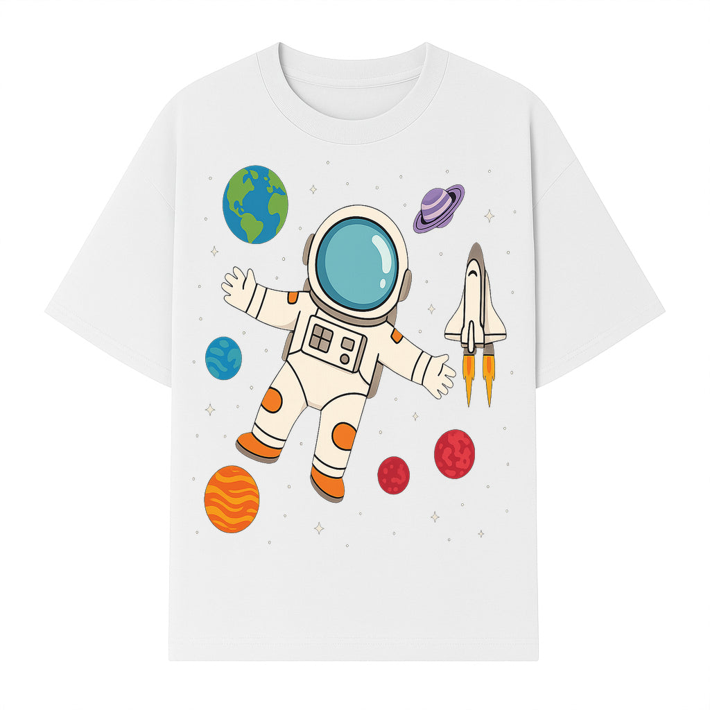 Astronaut Space Adventure Art Print | Planets & Rocket Ship Illustration | Fun Kids Room Decor | Outer Space Wall Art - T-shirt 1758273115292.jpg