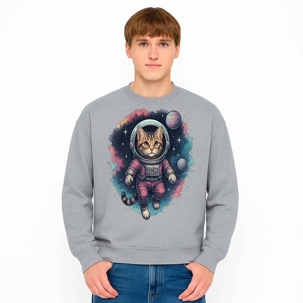 Astronaut Cat Illustration - Cute Space Kitten Art Print, Galactic Decor, Cosmic Cat Artwork for Animal Lovers and Space Enthusiasts - Sweatshirt 1758273115379.jpg