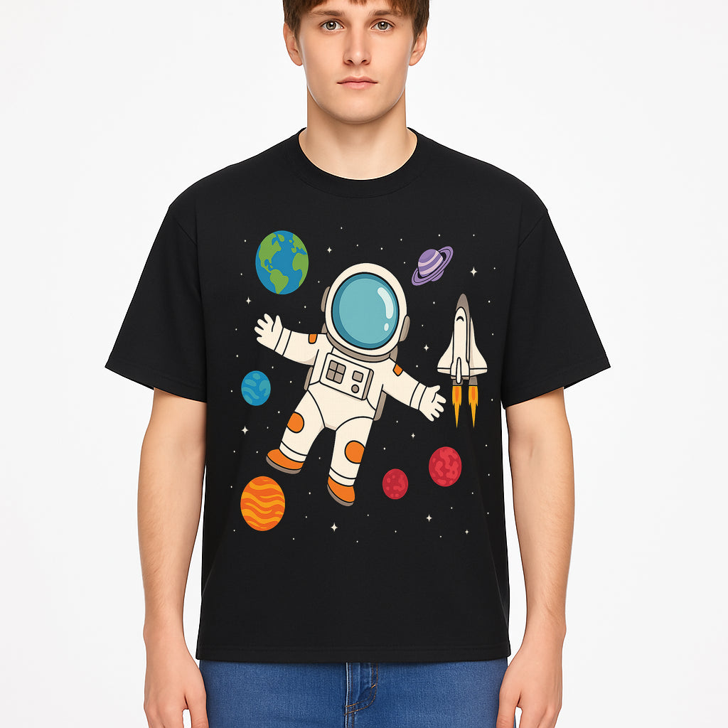 Astronaut Space Adventure Art Print | Planets & Rocket Ship Illustration | Fun Kids Room Decor | Outer Space Wall Art - T-shirt 1758273116428.jpg