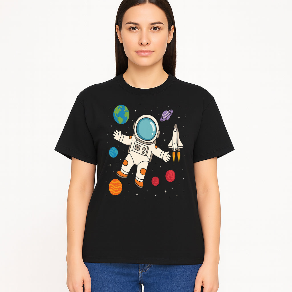 Astronaut Space Adventure Art Print | Planets & Rocket Ship Illustration | Fun Kids Room Decor | Outer Space Wall Art - T-shirt 1758273116561.jpg