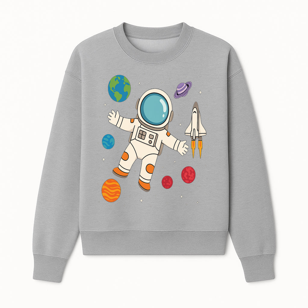 Astronaut Space Adventure Art Print | Planets & Rocket Ship Illustration | Fun Kids Room Decor | Outer Space Wall Art - Sweatshirt 1758273116729.jpg