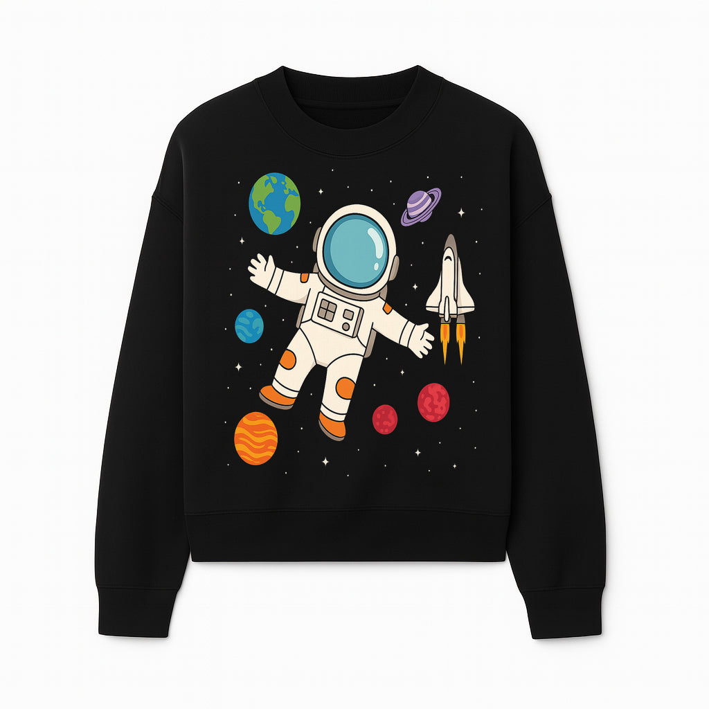 Astronaut Space Adventure Art Print | Planets & Rocket Ship Illustration | Fun Kids Room Decor | Outer Space Wall Art - Sweatshirt 1758273116849.jpg