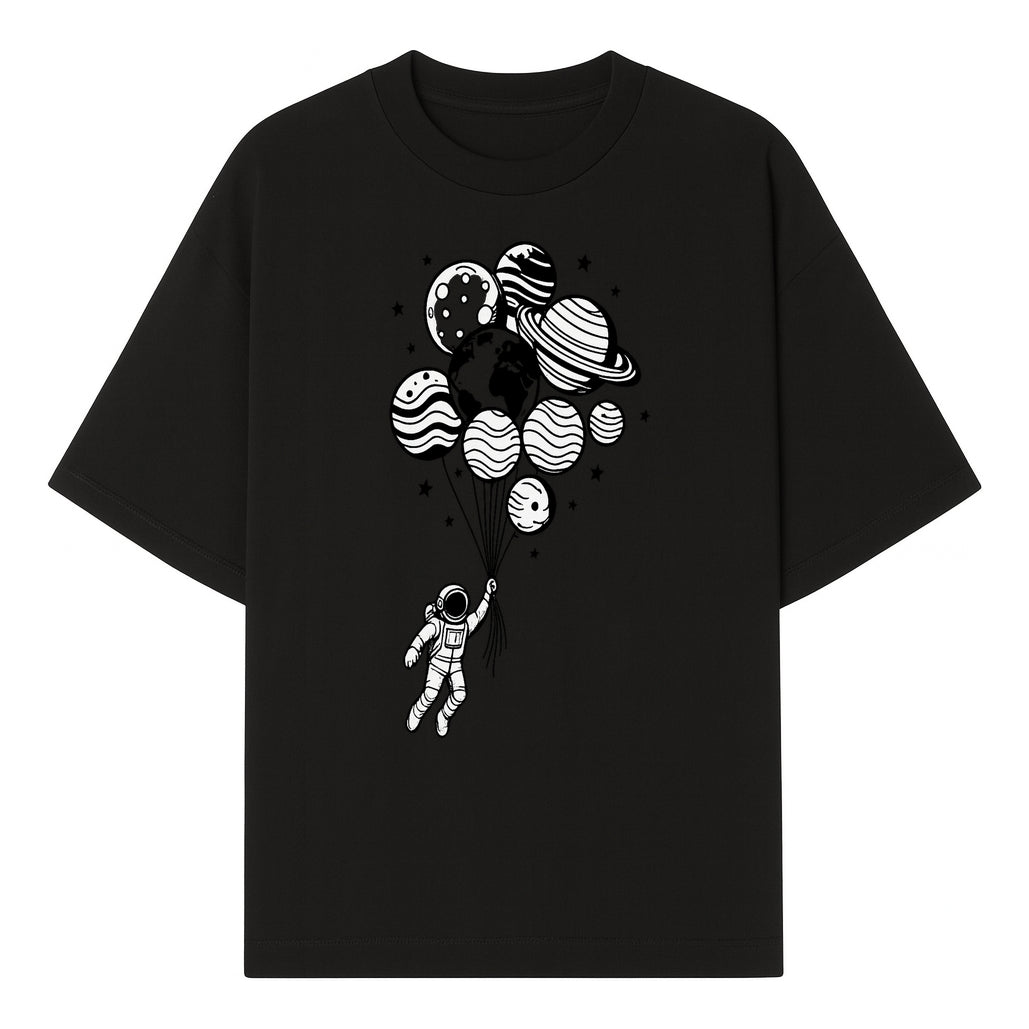 Astronaut Holding Planet Balloons Graphic T-Shirt | Space Adventure Design | Galaxy-Themed Apparel for Kids and Adults - T-shirt 1758273116908.jpg