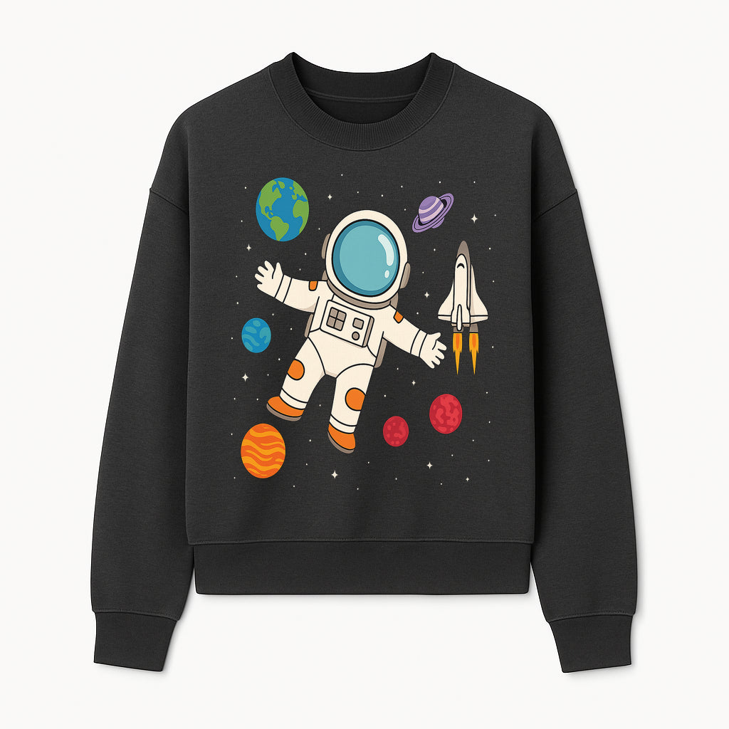 Astronaut Space Adventure Art Print | Planets & Rocket Ship Illustration | Fun Kids Room Decor | Outer Space Wall Art - Sweatshirt 1758273116983.jpg