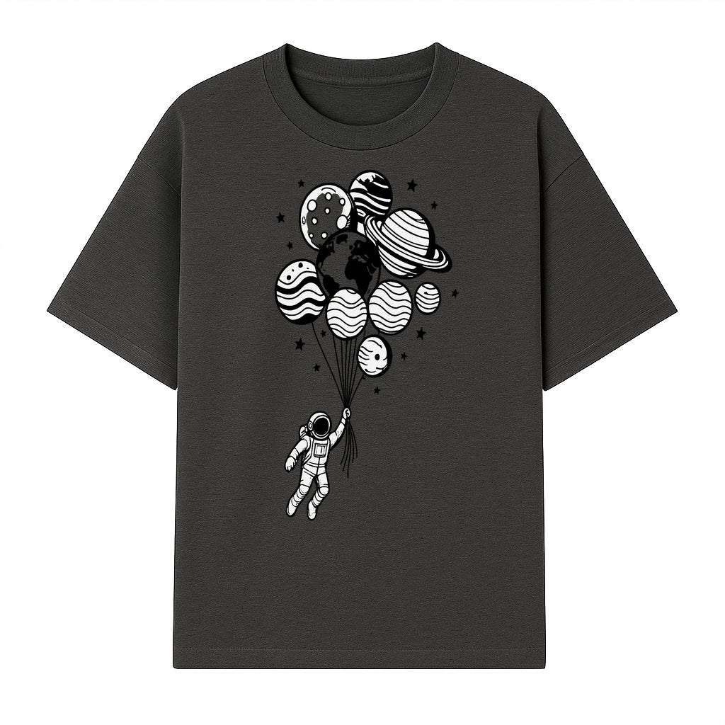 Astronaut Holding Planet Balloons Graphic T-Shirt | Space Adventure Design | Galaxy-Themed Apparel for Kids and Adults - T-shirt 1758273117038.jpg