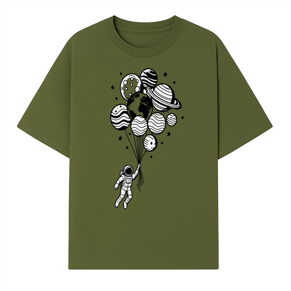 Astronaut Holding Planet Balloons Graphic T-Shirt | Space Adventure Design | Galaxy-Themed Apparel for Kids and Adults - T-shirt 1758273117245.jpg