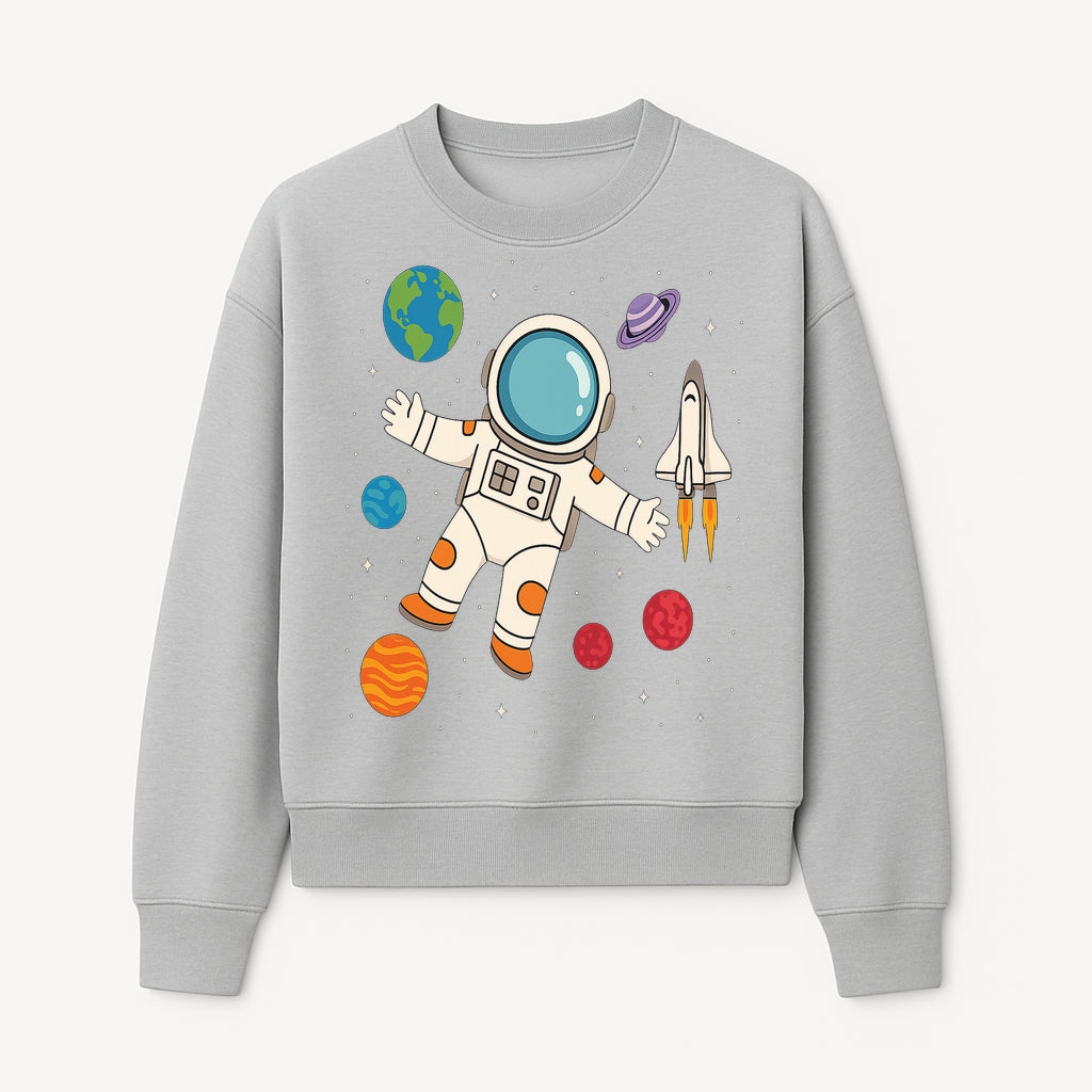 Astronaut Space Adventure Art Print | Planets & Rocket Ship Illustration | Fun Kids Room Decor | Outer Space Wall Art - Sweatshirt 1758273117261.jpg