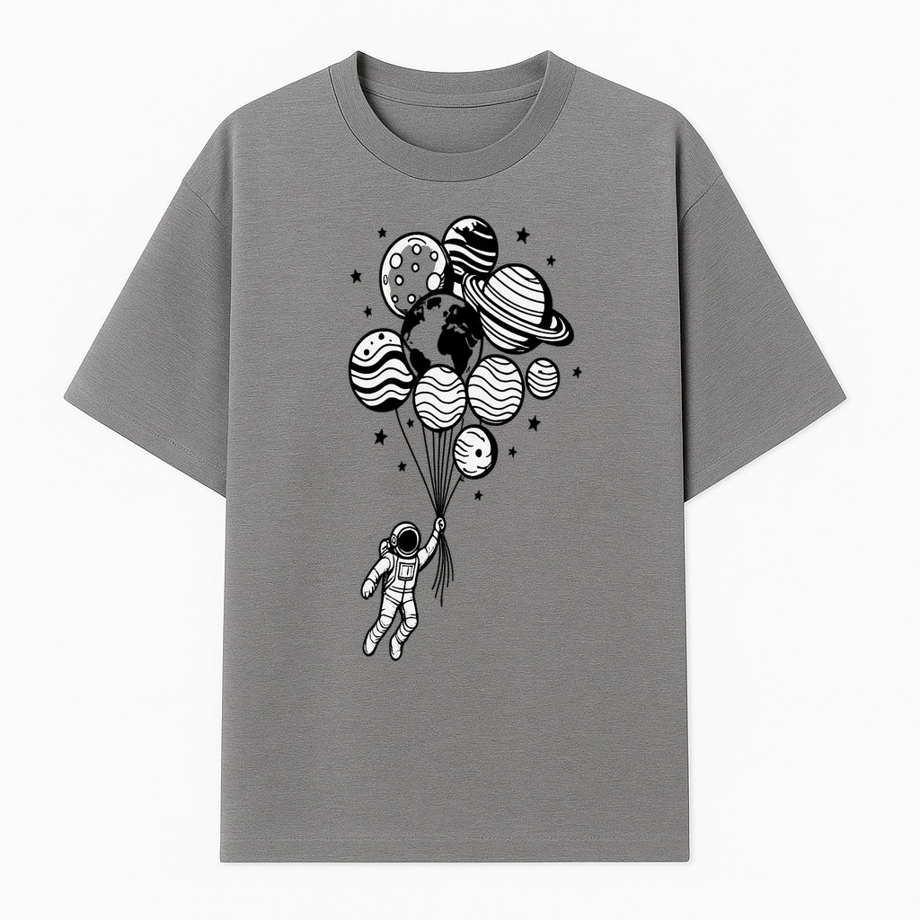 Astronaut Holding Planet Balloons Graphic T-Shirt | Space Adventure Design | Galaxy-Themed Apparel for Kids and Adults - T-shirt 1758273117386.jpg