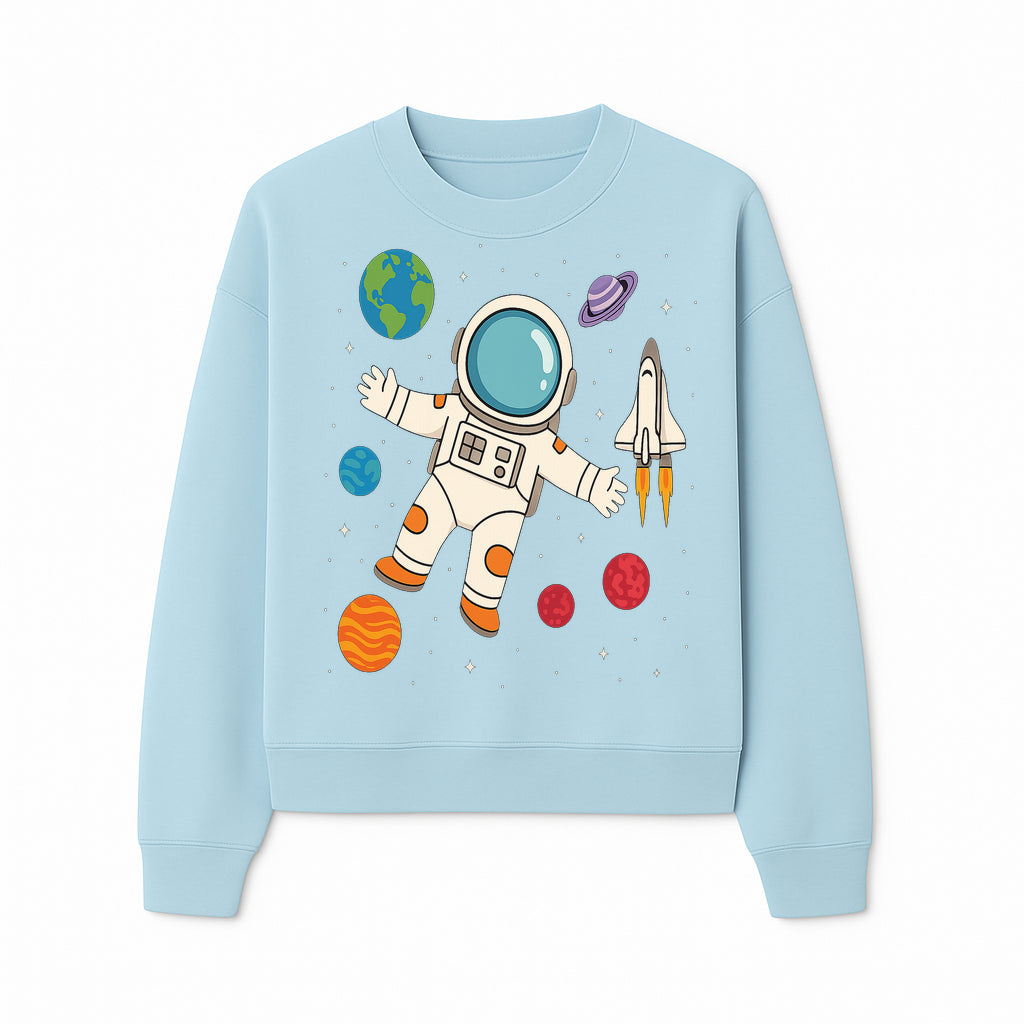 Astronaut Space Adventure Art Print | Planets & Rocket Ship Illustration | Fun Kids Room Decor | Outer Space Wall Art - Sweatshirt 1758273117388.jpg