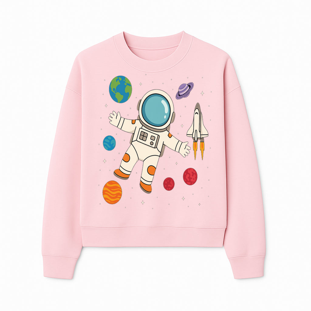 Astronaut Space Adventure Art Print | Planets & Rocket Ship Illustration | Fun Kids Room Decor | Outer Space Wall Art - Sweatshirt 1758273117537.jpg