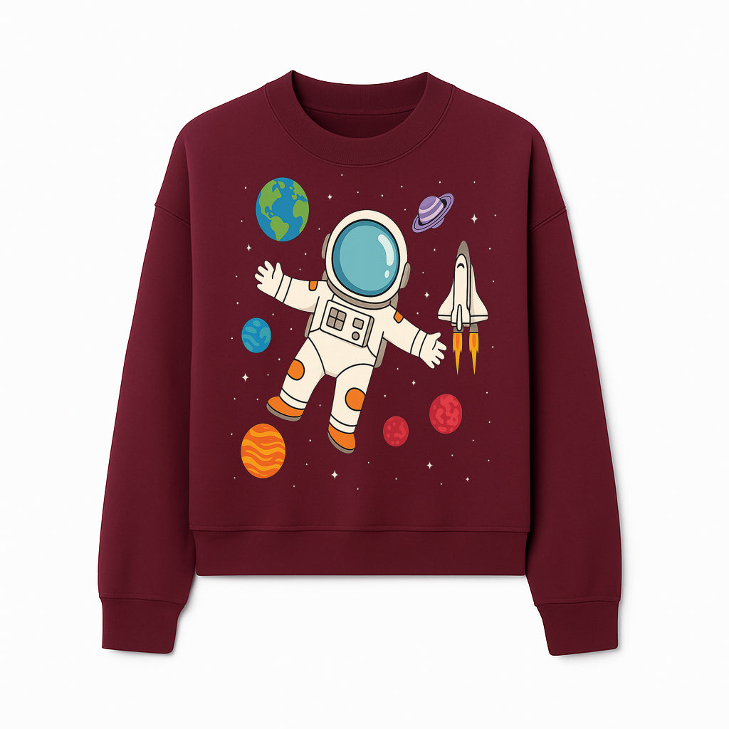 Astronaut Space Adventure Art Print | Planets & Rocket Ship Illustration | Fun Kids Room Decor | Outer Space Wall Art - Sweatshirt 1758273117705.jpg