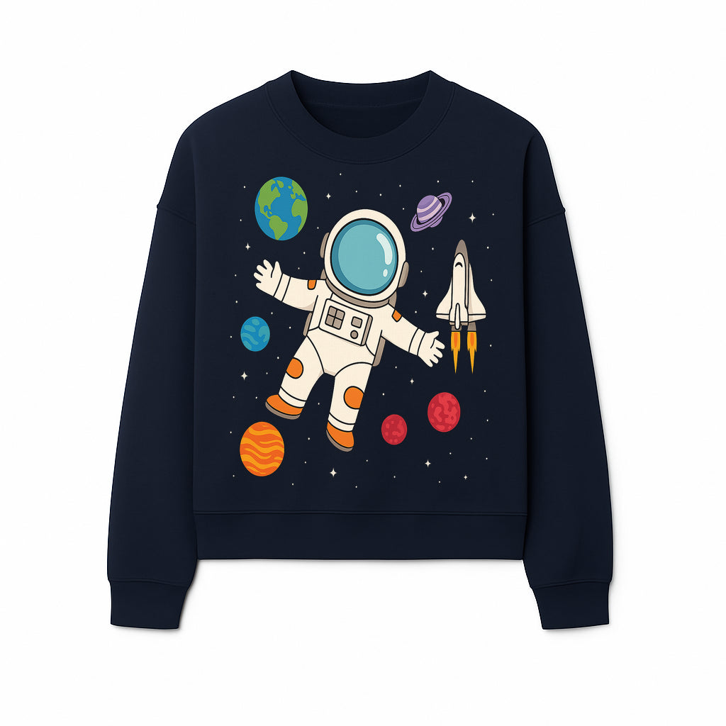 Astronaut Space Adventure Art Print | Planets & Rocket Ship Illustration | Fun Kids Room Decor | Outer Space Wall Art - Sweatshirt 1758273117832.jpg